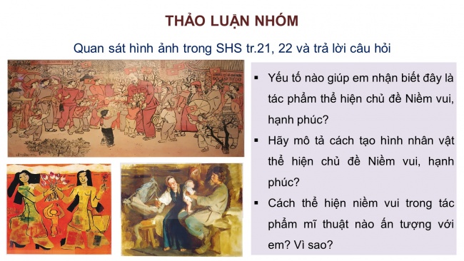 Soạn giáo án điện tử Mĩ thuật 8 KNTT Bài 5: Tác phẩm hội hoạ chủ đề Niềm vui, hạnh phúc