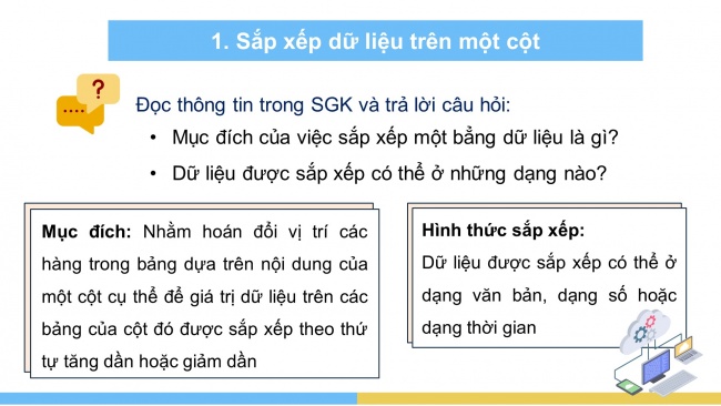 Soạn giáo án điện tử Tin học 8 CD Chủ đề E1 Bài 2: Sắp xếp dữ liệu