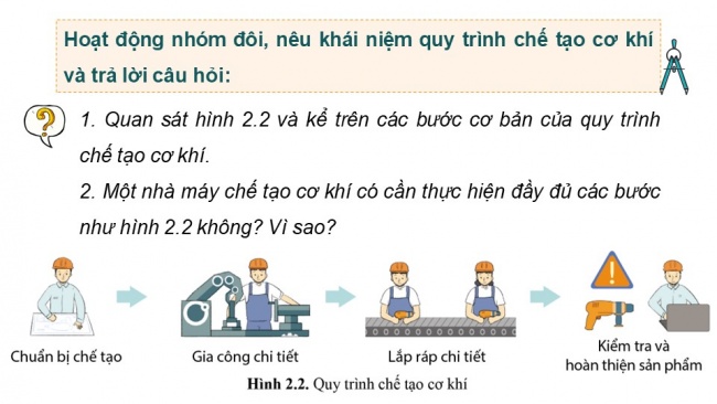 Soạn giáo án điện tử công nghệ cơ khí 11 Cánh diều Bài 2: Quy trình chế tạo cơ khí