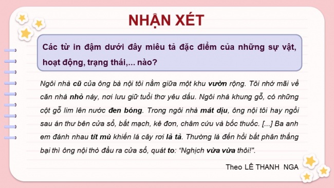 Soạn giáo án điện tử Tiếng Việt 4 CD Bài 7 Luyện từ và câu 1: Tính từ