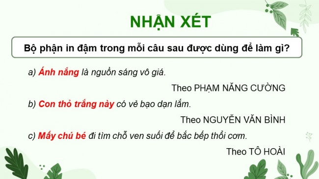 Soạn giáo án điện tử Tiếng Việt 4 CD Bài 9 Luyện từ và câu 1: Chủ ngữ