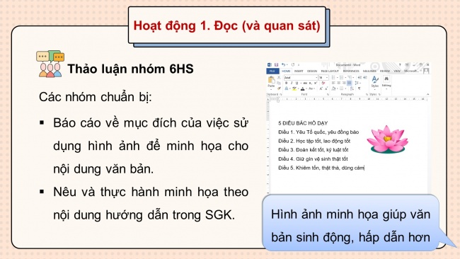 Soạn giáo án điện tử tin học 4 CTST Bài 8: Chèn hình ảnh, sao chép, di chuyển, xoá văn bản