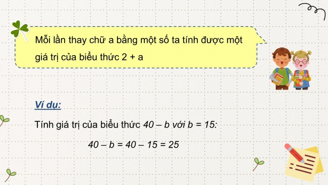 Soạn giáo án điện tử toán 4 KNTT bài 4:Biểu thức chứa chữ