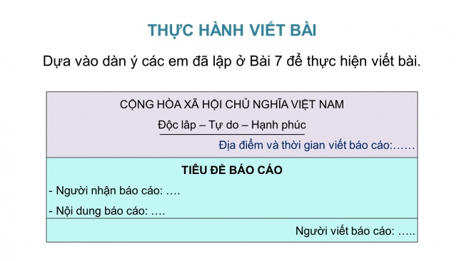 Soạn giáo án điện tử tiếng việt 4 KNTT Bài 8 Viết: Viết báo cáo thảo luận nhóm