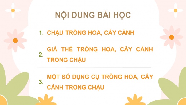 Soạn giáo án điện tử công nghệ 4 KNTT bài 3: Vật liệu và dụng cụ trồng hoa, cây cảnh trong