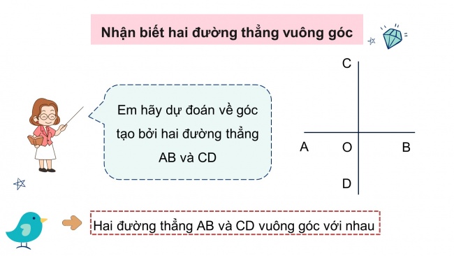 Soạn giáo án điện tử toán 4 cánh diều Bài 21: Hai đường thẳng vuông góc. Vẽ hai đường thẳng vuông góc