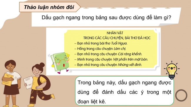 Soạn giáo án điện tử tiếng việt 4 cánh diều Bài 1 Luyện từ và câu 2: Dấu gạch ngang