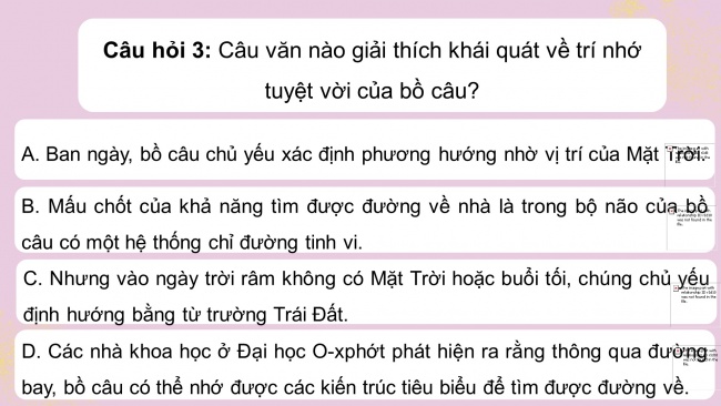 Soạn giáo án điện tử Ngữ văn 8 CD Bài 3 Tự đánh giá: Vì sao chim bồ câu không bị lạc đường?