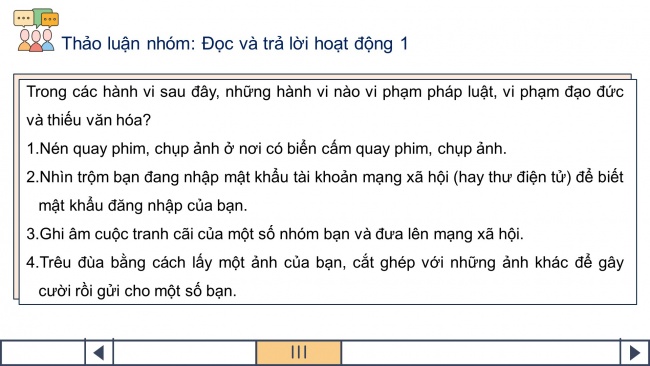 Soạn giáo án điện tử Tin học 8 CD Chủ đề D Bài: Sử dụng công nghệ kĩ thuật số có đạo đức và văn hoá