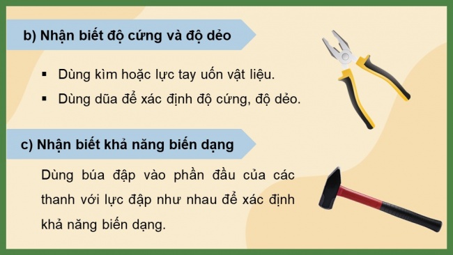 Soạn giáo án điện tử công nghệ cơ khí 11 Cánh diều Bài 5: Thực hành: Nhận biết tính chất cơ bản của vật liệu cơ khí thông dụng