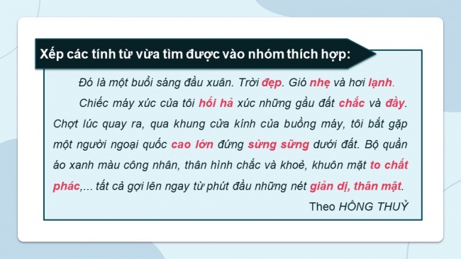 Soạn giáo án điện tử Tiếng Việt 4 CD Bài 7 Luyện từ và câu 2: Luyện tập về tính từ