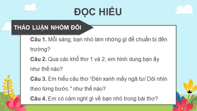 Soạn giáo án điện tử Tiếng Việt 4 CD Bài 9 Đọc 4: Buổi sáng đi học