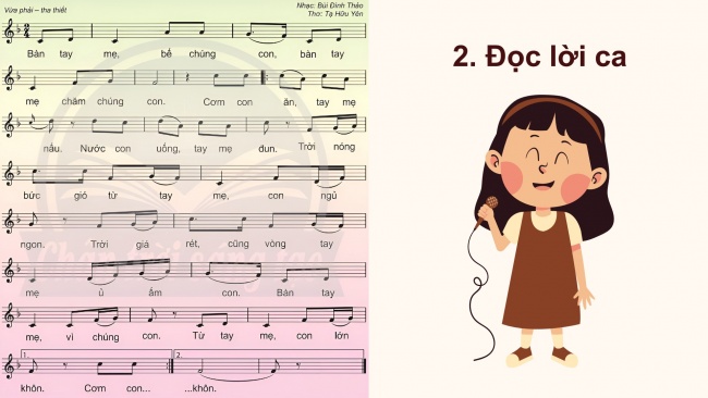 Soạn giáo án điện tử âm nhạc 4 CTST CĐ4 Tiết 2: Ôn tâp bài hát Bàn tay mẹ. Đọc nhạc: Bài đọc nhạc số 2