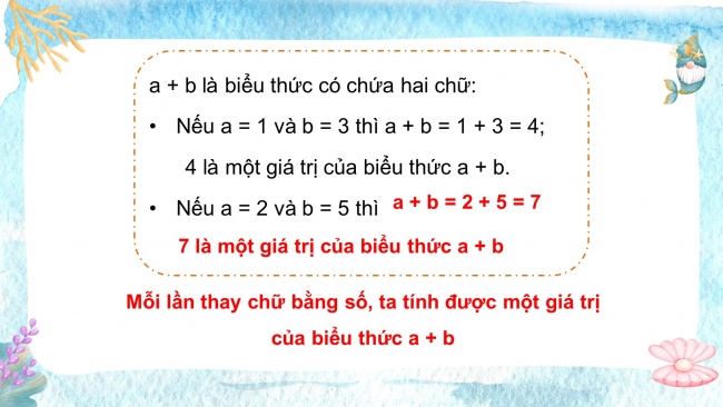 Soạn giáo án điện tử toán 4 CTST Bài 11: Biểu thức có chứa chữ (tiếp theo)