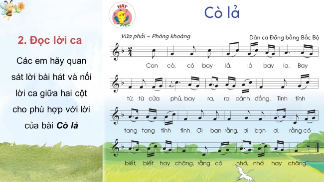 Soạn giáo án điện tử âm nhạc 4 cánh diều Tiết 5: Hát: Cò lả