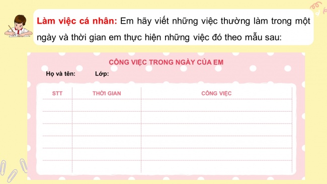 Soạn giáo án điện tử HĐTN 4 cánh diều Tuần 10: Một ngày của em - Hoạt động 3, 4