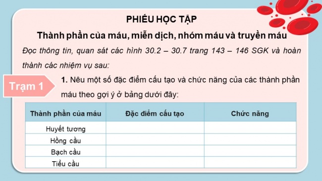 Soạn giáo án điện tử KHTN 8 CD Bài 30: Máu và hệ tuần hoàn ở người