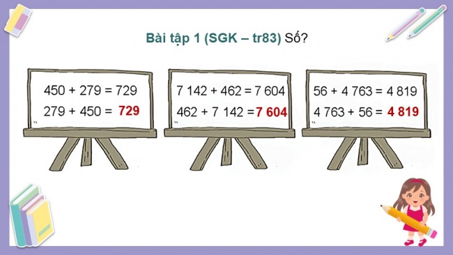 Soạn giáo án điện tử toán 4 KNTT Bài 24: Tính chất giao hoán và kết hợp của phép cộng