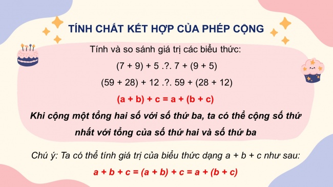 Soạn giáo án điện tử toán 4 CTST Bài 13: Tính chất giao hoán, tính chất kết hợp của phép