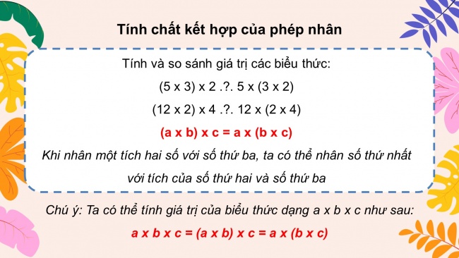 Soạn giáo án điện tử toán 4 CTST Bài 14: Tính chất giao hoán, tính chất kết hợp của phép nhân