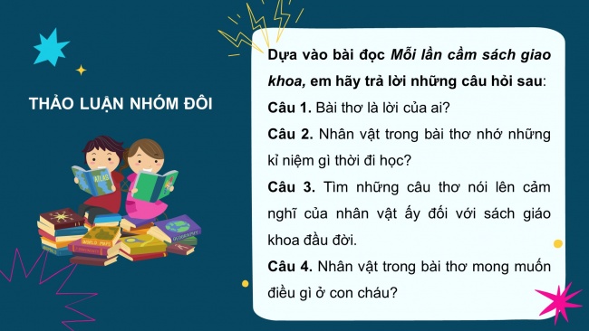 Soạn giáo án điện tử tiếng việt 4 cánh diều Bài 4 Đọc 4: Mỗi lần cầm sách giáo khoa