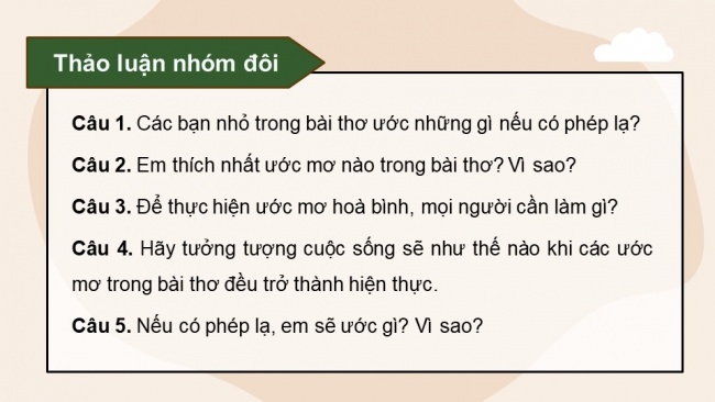 Soạn giáo án điện tử Tiếng Việt 4 CD Bài 6 Đọc 3: Nếu chúng mình có phép lạ