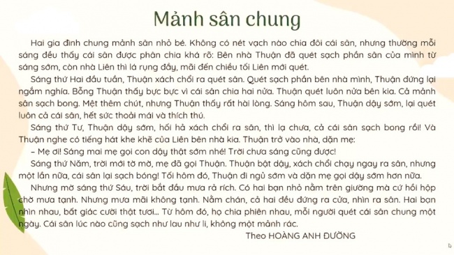 Soạn giáo án điện tử Tiếng Việt 4 CD Bài 7 Đọc 3: Mảnh sân chung