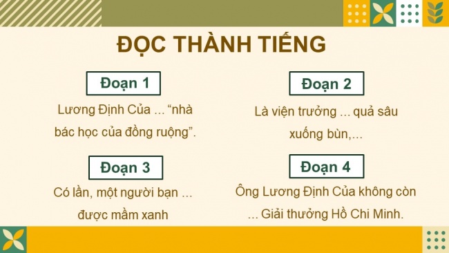 Soạn giáo án điện tử Tiếng Việt 4 CD Bài 8 Đọc 2: Nhà bác học của đồng ruộng