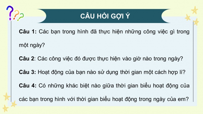 Soạn giáo án điện tử HĐTN 4 cánh diều Tuần 9: Một ngày của em - Hoạt động 1, 2