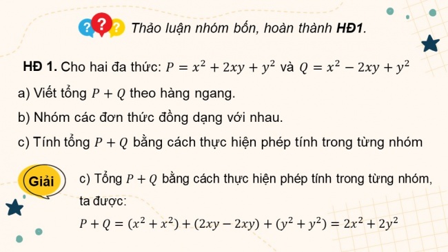 Soạn giáo án điện tử Toán 8 CD Chương 1 Bài 2: Các phép tính với đa thức nhiều biến