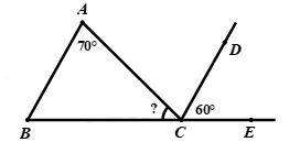 Cho hình vẽ bến dưới. Biết AB // CD, A=70o, DCE=60o. Tính số đo của góc ACB