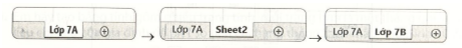 Để thêm các trang tính trên cùng một bảng tính khối 7 gồm các trang tính Lớp 7A, Lớp 7B,…