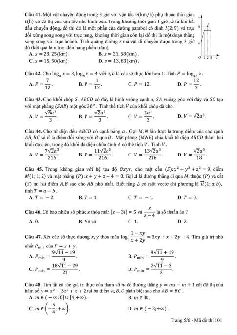 Đề và đáp án môn Toán mã đề 101 thi THPT quốc gia năm 2017 - đáp án của bộ GD-ĐT