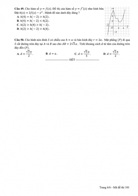 Đề và đáp án môn Toán mã đề 101 thi THPT quốc gia năm 2017 - đáp án của bộ GD-ĐT