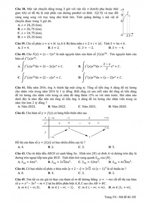 Đề và đáp án môn Toán mã đề 102 thi THPT quốc gia năm 2017 - đáp án của bộ GD-ĐT