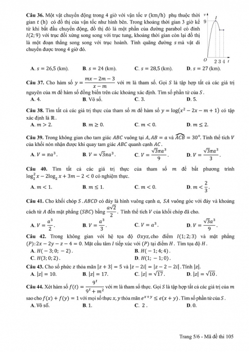 Đề và đáp án môn Toán mã đề 105 thi THPT quốc gia năm 2017 - đáp án của bộ GD-ĐT