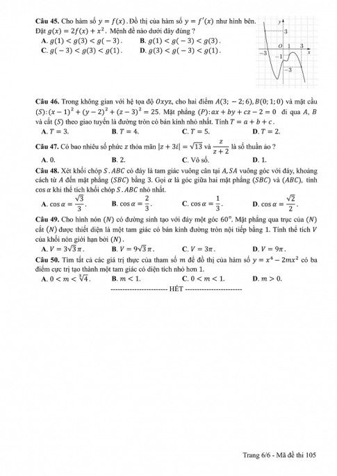 Đề và đáp án môn Toán mã đề 105 thi THPT quốc gia năm 2017 - đáp án của bộ GD-ĐT