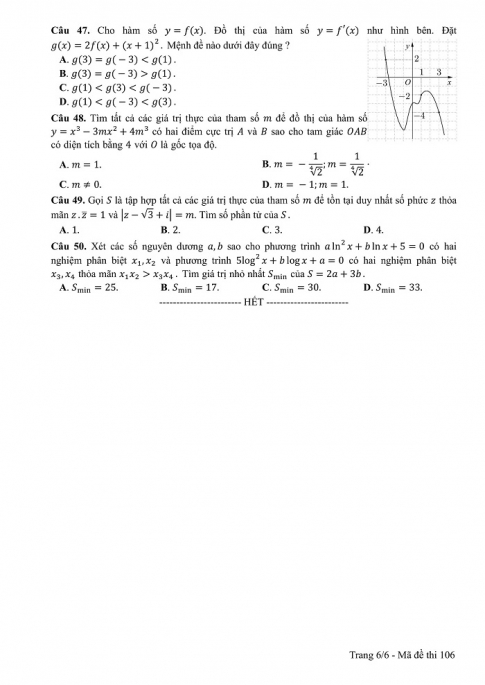 Đề và đáp án môn Toán mã đề 106 thi THPT quốc gia năm 2017 - đáp án của bộ GD-ĐT