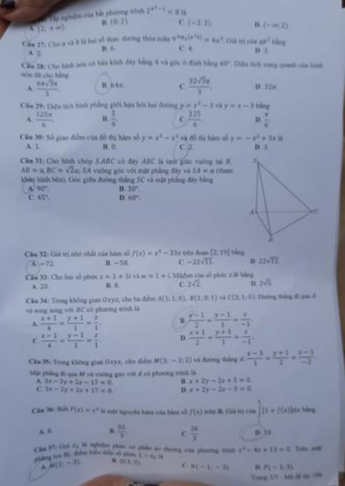 Thi THPTQG 2020: Đề thi và đáp án môn Toán mã đề 106