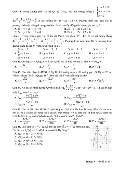 Đề và đáp án môn Toán mã đề 107 thi THPT quốc gia năm 2017 - đáp án của bộ GD-ĐT