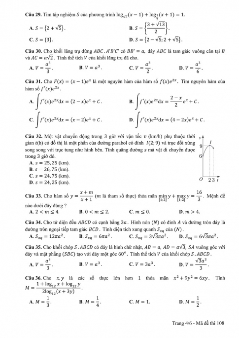 Đề và đáp án môn Toán mã đề 108 thi THPT quốc gia năm 2017 - đáp án của bộ GD-ĐT