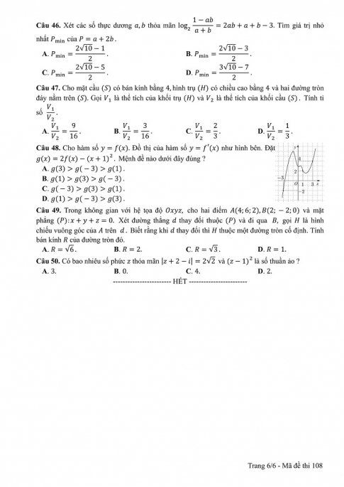 Đề và đáp án môn Toán mã đề 108 thi THPT quốc gia năm 2017 - đáp án của bộ GD-ĐT