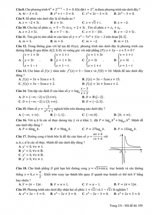 Đề và đáp án môn Toán mã đề 109 thi THPT quốc gia năm 2017 - đáp án của bộ GD-ĐT