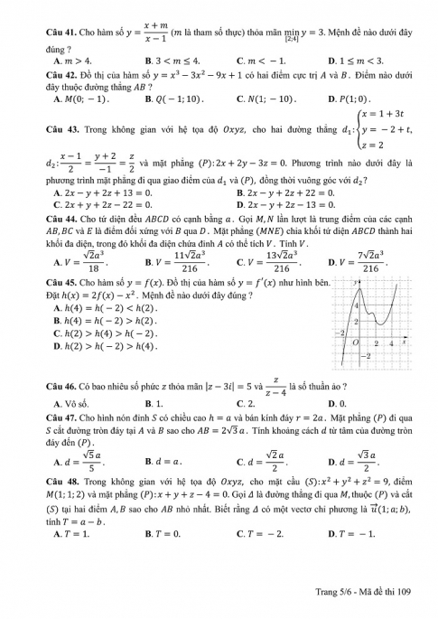 Đề và đáp án môn Toán mã đề 109 thi THPT quốc gia năm 2017 - đáp án của bộ GD-ĐT