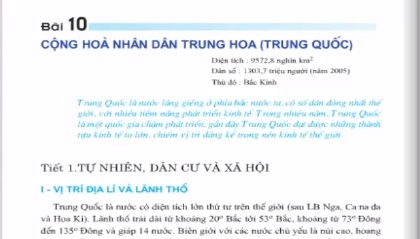 Bài 10: Cộng hòa nhân dân Trung Hoa ( tự nhiên, dân cư và xã hội) 