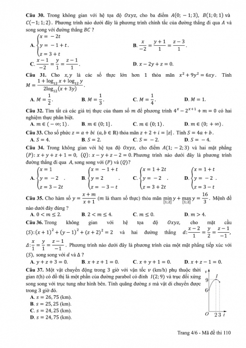 Đề và đáp án môn Toán mã đề 110 thi THPT quốc gia năm 2017 - đáp án của bộ GD-ĐT