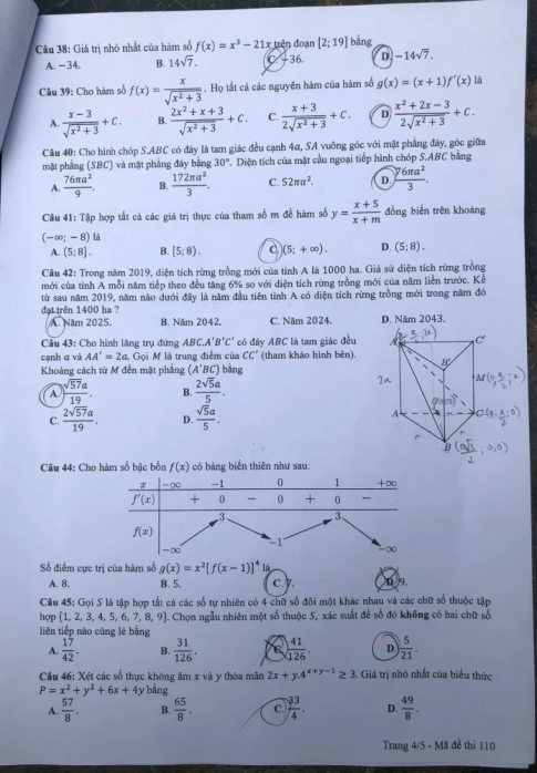 Thi THPTQG 2020: Đề thi và đáp án môn Toán mã đề 110