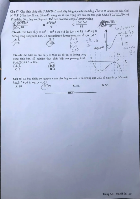 Thi THPTQG 2020: Đề thi và đáp án môn Toán mã đề 110