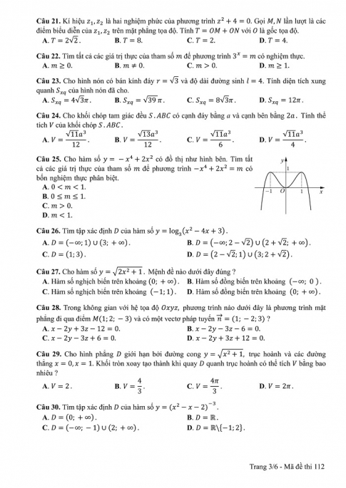 Đề và đáp án môn Toán mã đề 112 thi THPT quốc gia năm 2017 - đáp án của bộ GD-ĐT