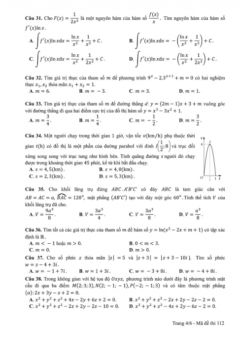 Đề và đáp án môn Toán mã đề 112 thi THPT quốc gia năm 2017 - đáp án của bộ GD-ĐT